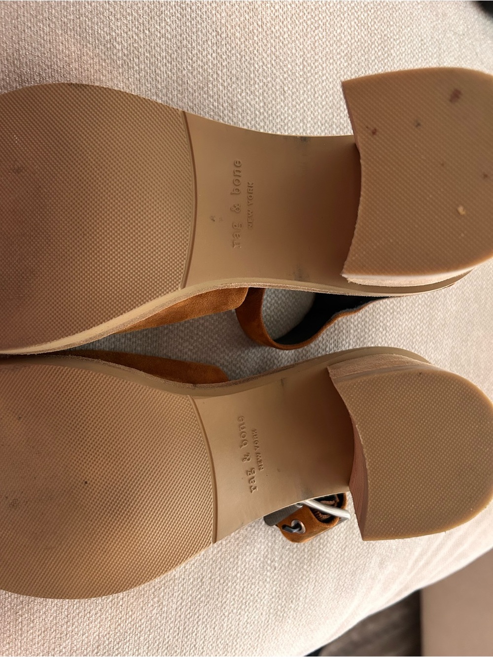 rag & bone Suede Open-Toe Sandals in Cognac/Tan 3 1/2 heel - Picture 9 of 9